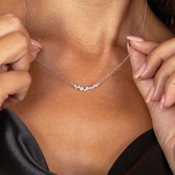 925 Sterling Silver Dainty Cluster Necklace, 18k Gold Plated Minimalist Layering - Picture 4 of 4